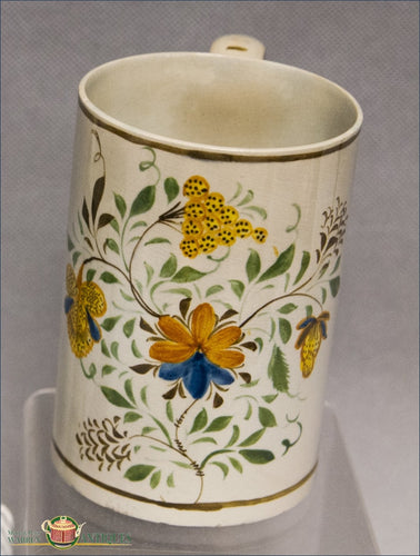 An Antique English Pearlware Mug Decorated In Underglaze Enamel Pratt Colors C1790-1800 19Th Century