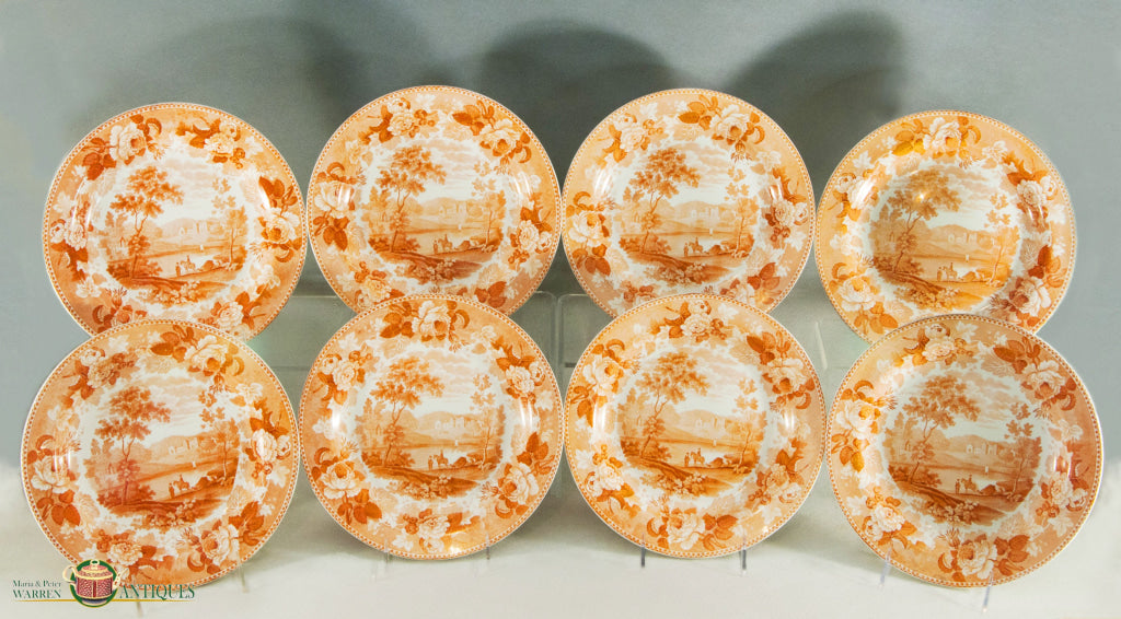 Set Of Eight Wedgwood Rose & Equestrian Transferware Plates.