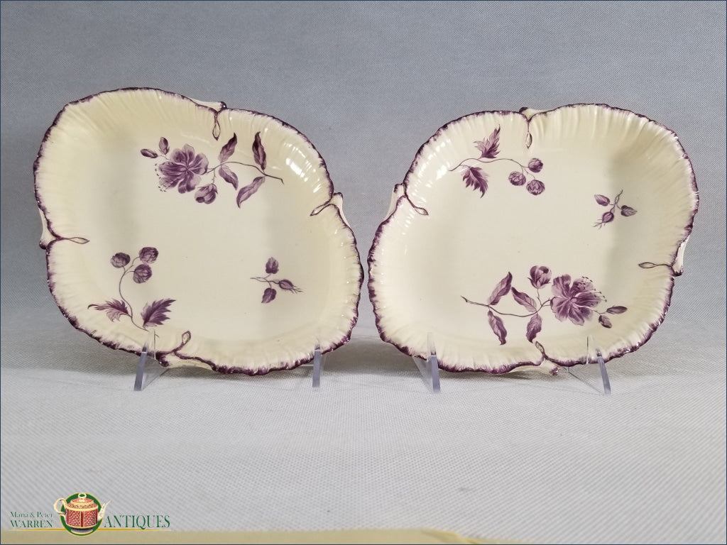 A Pair Of English Creamware Wedgwood Puce Enamel Decorated Dishes C1780-90