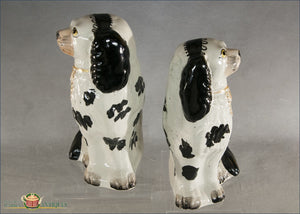 A Pair Of English Staffordshire Disraeli Black And White Spaniels C1860 Post 1840 Figures
