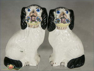 A Wonderful Pair Of English Staffordshire Disraeli Dogs Holding Baskets Pre 1840 Figures