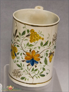 An Antique English Pearlware Mug Decorated In Underglaze Enamel Pratt Colors C1790-1800 19Th Century