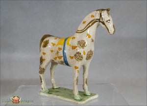 An Antique English Pearlware Staffordshire Pottery Figure Of A Horse In Pratt Colors C1780-1800 Pre