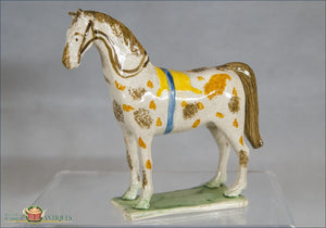 An Antique English Pearlware Staffordshire Pottery Figure Of A Horse In Pratt Colors C1780-1800 Pre