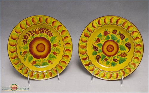An Assembled Pair Of English Creamware Yellow Glazed Plates With Foliate Decoration C1820 Archive