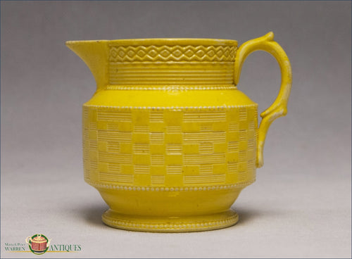 An Antique English Creamware Engine Turned Jug In Yellow Glaze C1820 19Th Century Pottery