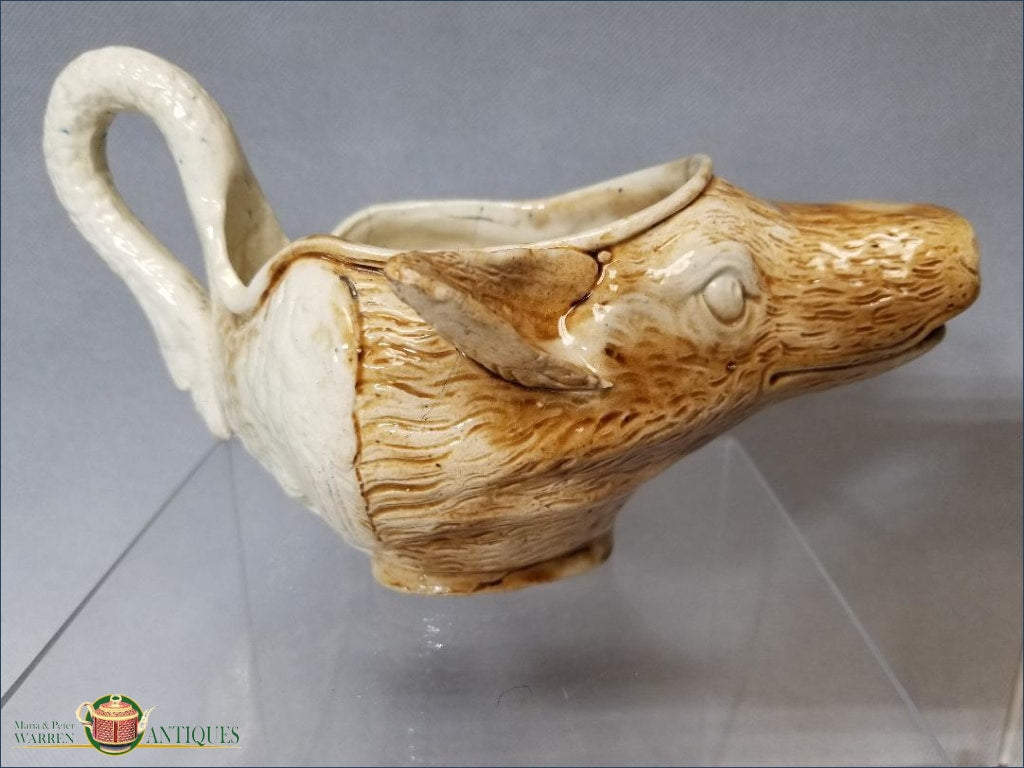 An Antique English Creamware Fox And Swan Sauceboat In Pratt Colors C1790-1800 18Th Century Pottery
