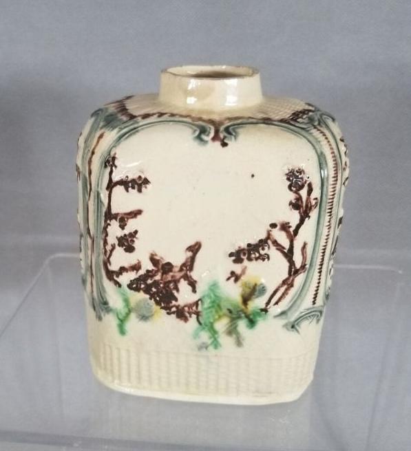 An Antique English Creamware Greatbatch Fruitbasket Tea Cannister, c1770-82