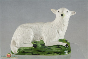 An English Pearlware Staffordshire Pottery Sheep On A Green Base C1790-1800 Pre 1840 Figures
