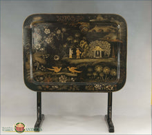 Chinese Export Laquer Papier Mache Tray C1880 On Contemporary Tilt-Top Table Stand 19Thc Furniture
