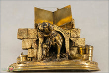 English Brass Inkwell With A Dog Puppy And Cat C1880 Decorative Arts