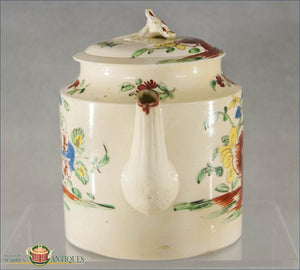 English Creamware Polychrome Teapot C. 1780 Creamware