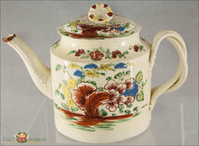 English Creamware Polychrome Teapot C. 1780 Creamware