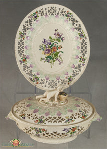 https://warrenantiques.com/products/rare-english-pottery-polychrome-decorated-creamware-chesnut-basket-cover-and-stand-c1780-90