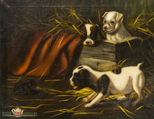 Three Puppies And A Toad- Folk Art Painting